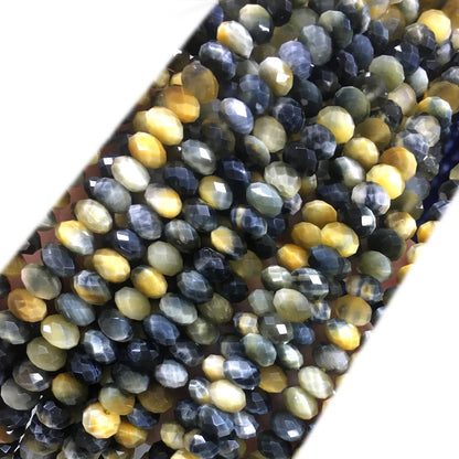 CTE213 Golden & Blue Tiger Eye Beads Faceted Rondelle 6x10mm 15" Strand