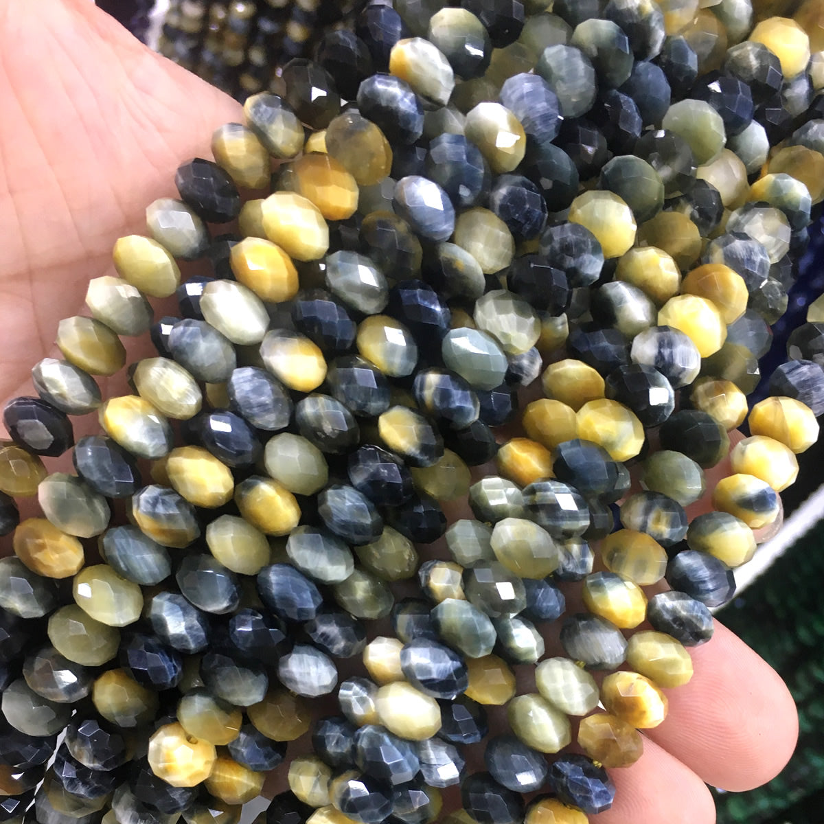 CTE213 Golden & Blue Tiger Eye Beads Faceted Rondelle 6x10mm 15" Strand