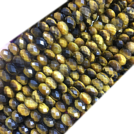 CTE217 Yellow Tiger Eye Beads Faceted Rondelle 5x8mm 15" Strand