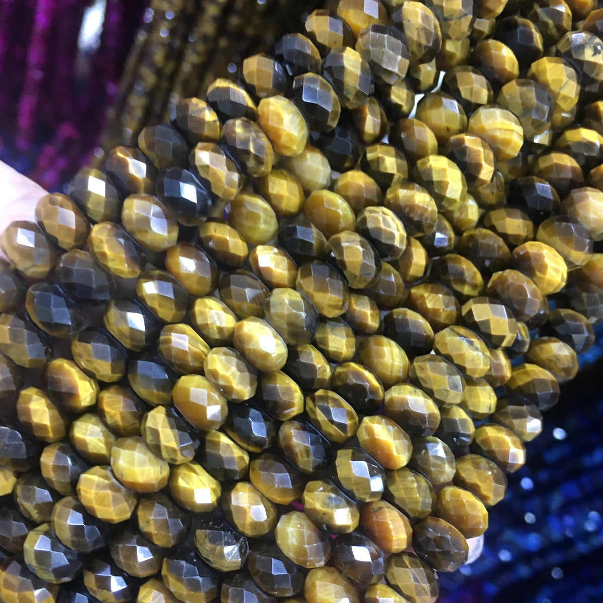 CTE217 Yellow Tiger Eye Beads Faceted Rondelle 5x8mm 15" Strand