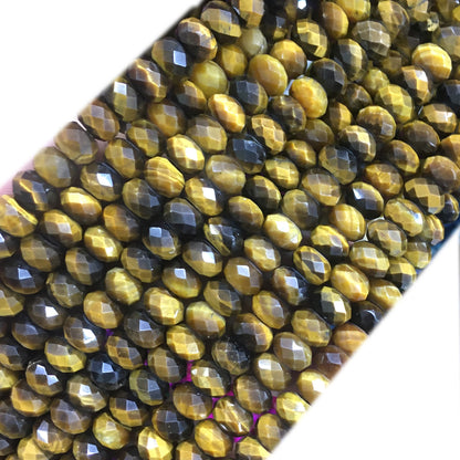 CTE218 Yellow Tiger Eye Beads Faceted Rondelle 6x10mm 15" Strand