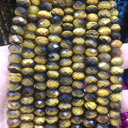 CTE218 Yellow Tiger Eye Beads Faceted Rondelle 6x10mm 15" Strand