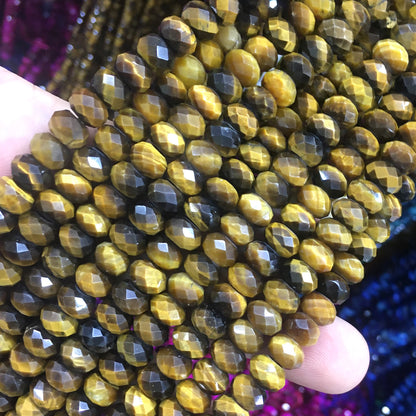 CTE218 Yellow Tiger Eye Beads Faceted Rondelle 6x10mm 15" Strand