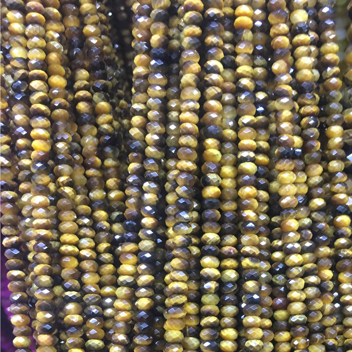 CTE218 Yellow Tiger Eye Beads Faceted Rondelle 6x10mm 15" Strand