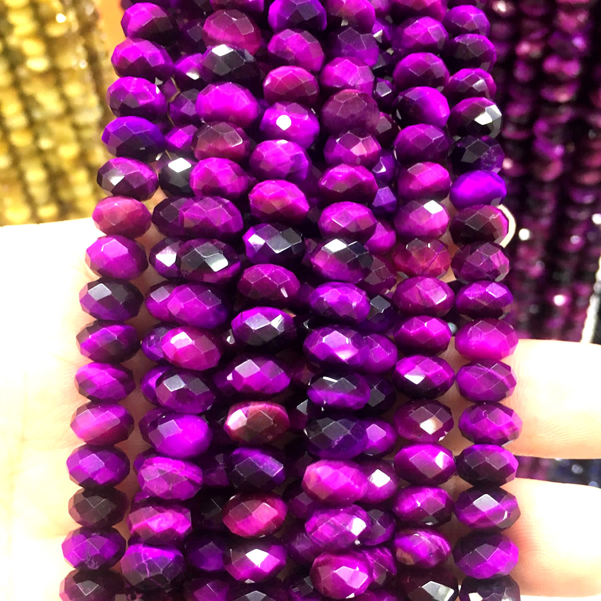 CTE227 Purple Tiger Eye Beads Faceted Rondelle 5x8mm 15" Strand