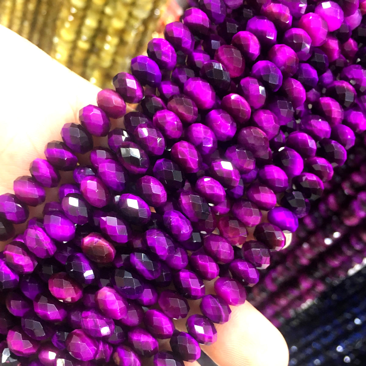 CTE227 Purple Tiger Eye Beads Faceted Rondelle 5x8mm 15" Strand