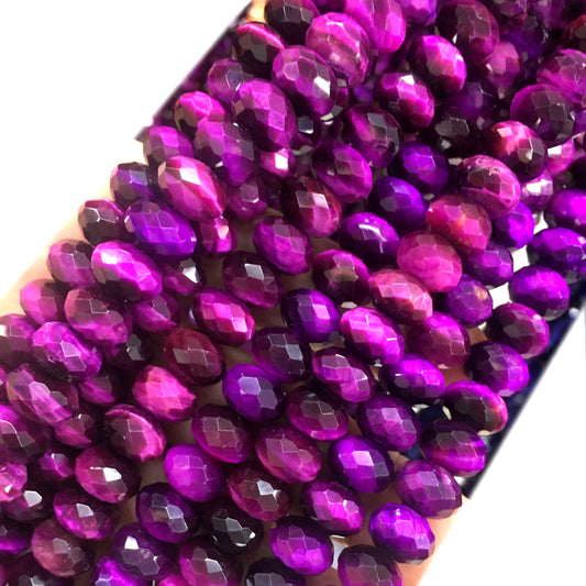 CTE228 Purple Tiger Eye Beads Faceted Rondelle 6x10mm 15" Strand