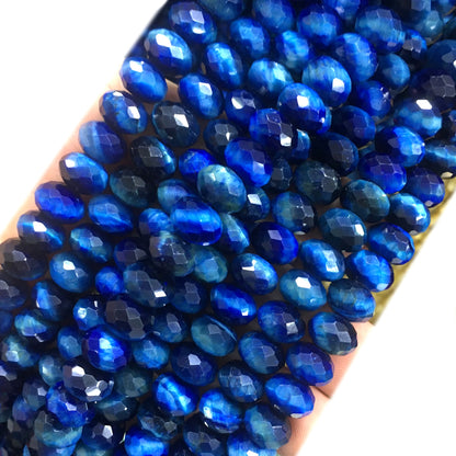 CTE233 Blue Tiger Eye Beads Faceted Rondelle 6x10mm 15" Strand