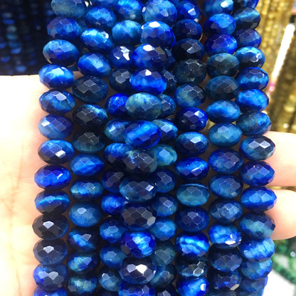 CTE233 Blue Tiger Eye Beads Faceted Rondelle 6x10mm 15" Strand