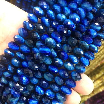 CTE233 Blue Tiger Eye Beads Faceted Rondelle 6x10mm 15" Strand