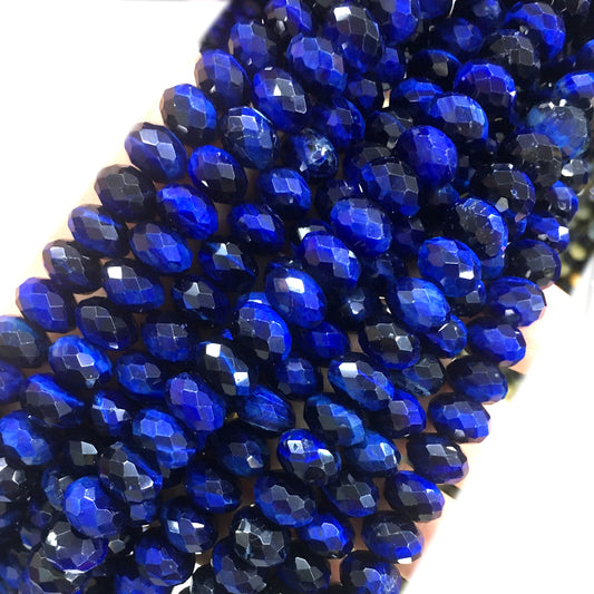 CTE238 Blue Tiger Eye Beads Faceted Rondelle 6x10mm 15" Strand