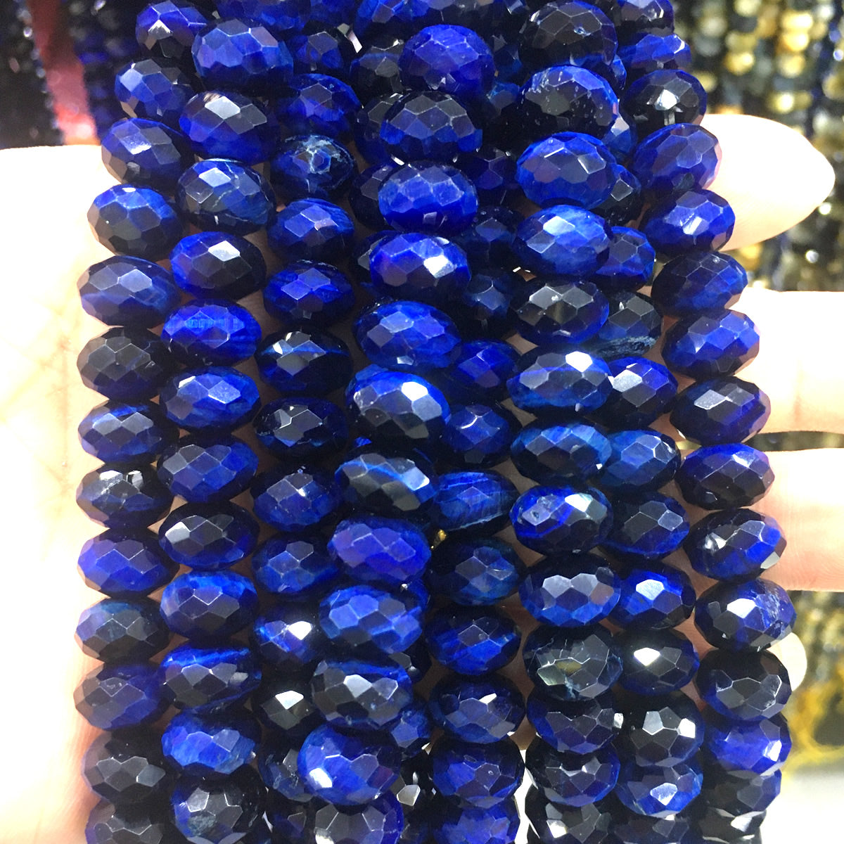 CTE238 Blue Tiger Eye Beads Faceted Rondelle 6x10mm 15" Strand