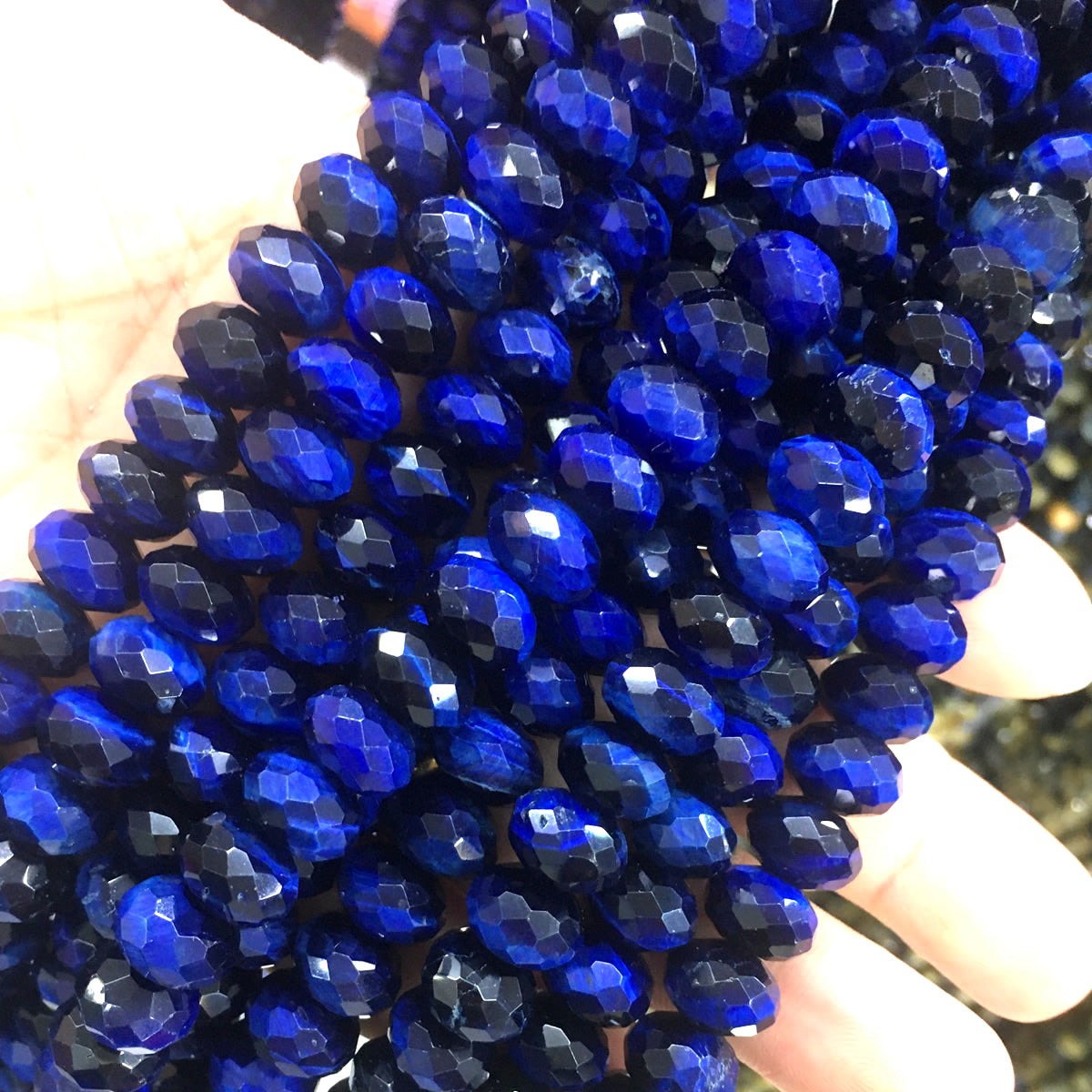 CTE238 Blue Tiger Eye Beads Faceted Rondelle 6x10mm 15" Strand