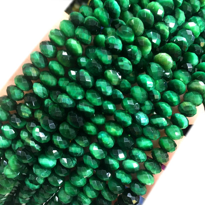 CTE243 Green Tiger Eye Beads Faceted Rondelle 5x8mm 15" Strand