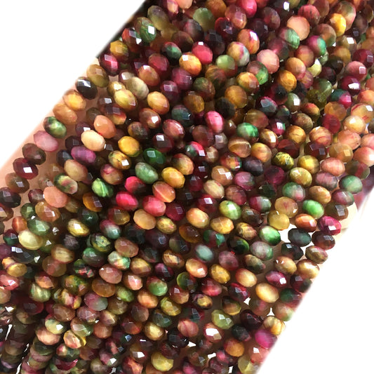 CTE246 Rainbow Tiger Eye Beads Faceted Rondelle 4x6mm 15" Strand