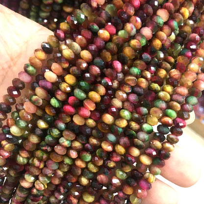 CTE246 Rainbow Tiger Eye Beads Faceted Rondelle 4x6mm 15" Strand