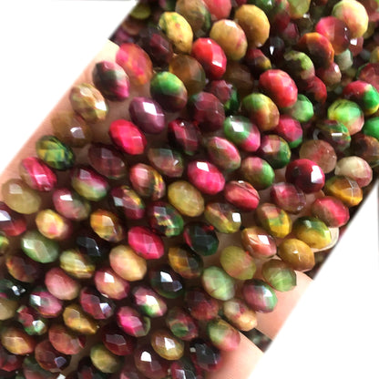 CTE247 Rainbow Tiger Eye Beads Faceted Rondelle 5x8mm 15" Strand