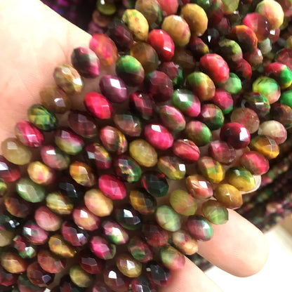 CTE247 Rainbow Tiger Eye Beads Faceted Rondelle 5x8mm 15" Strand