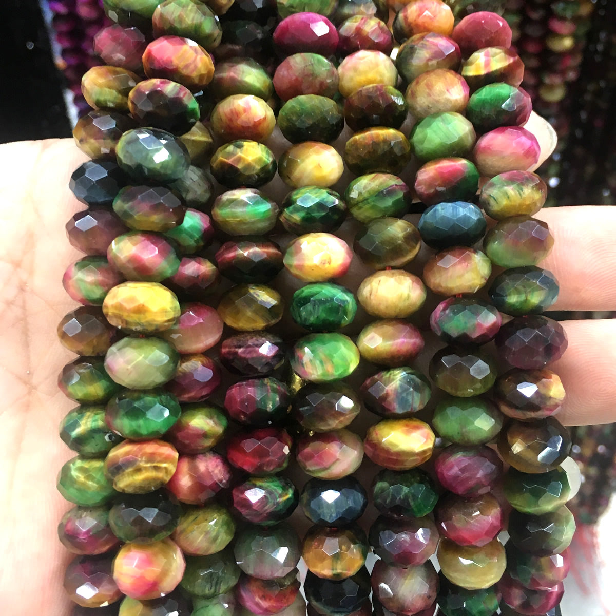 CTE248 Rainbow Tiger Eye Beads Faceted Rondelle 6x10mm 15" Strand