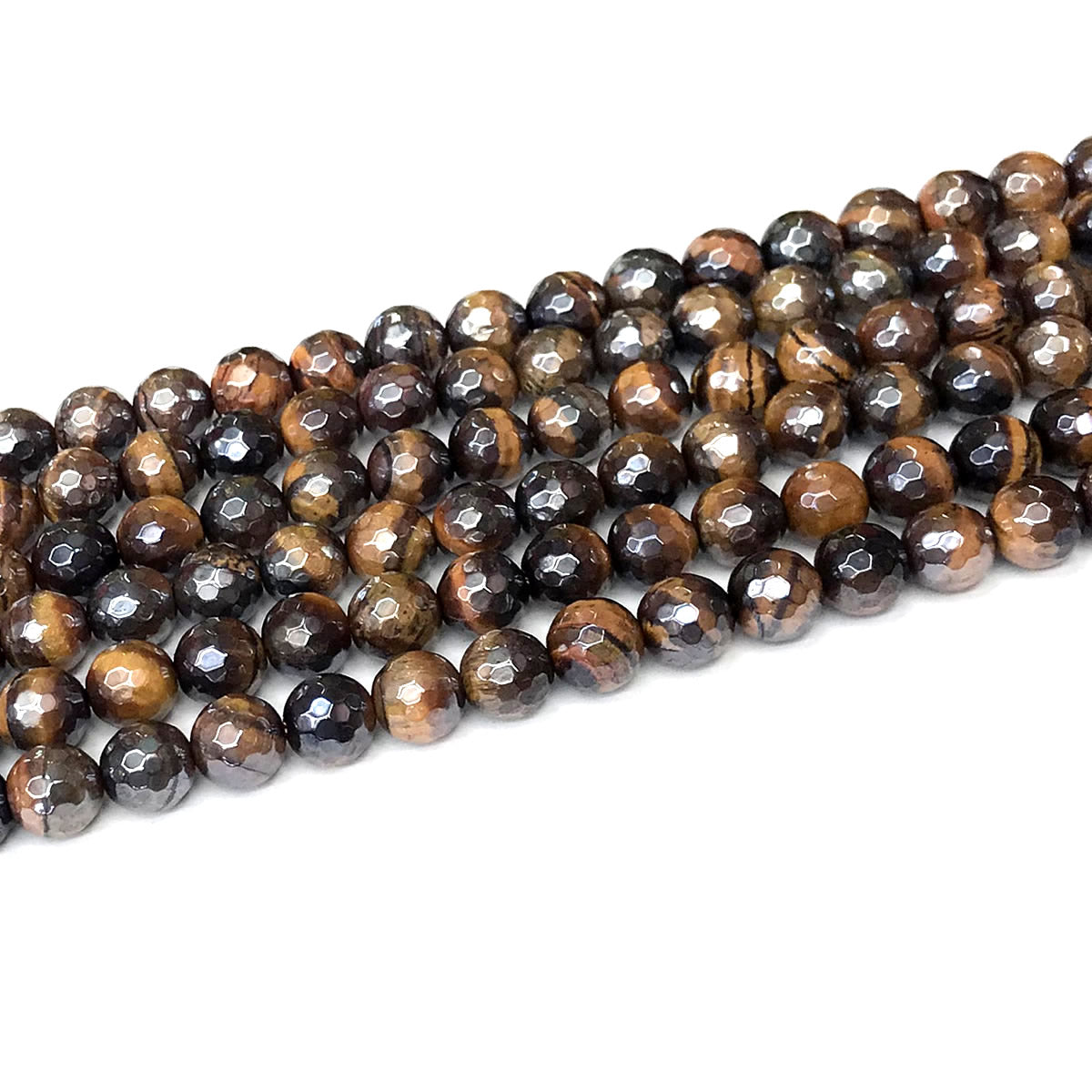 CTE255 Yellow Tiger Eye Beads Electroplated Faceted Round 6mm 15" Strand