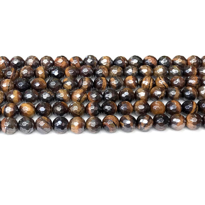 CTE255 Yellow Tiger Eye Beads Electroplated Faceted Round 6mm 15" Strand