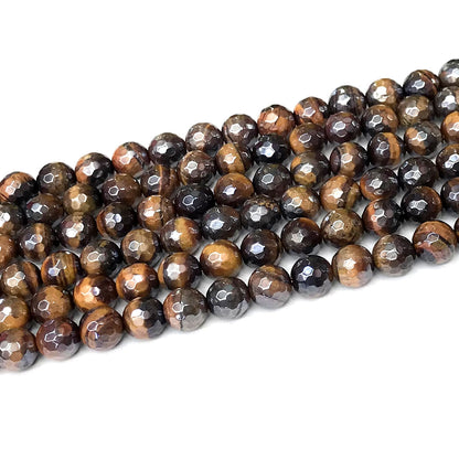 CTE256 Yellow Tiger Eye Beads Electroplated Faceted Round 8mm 15" Strand