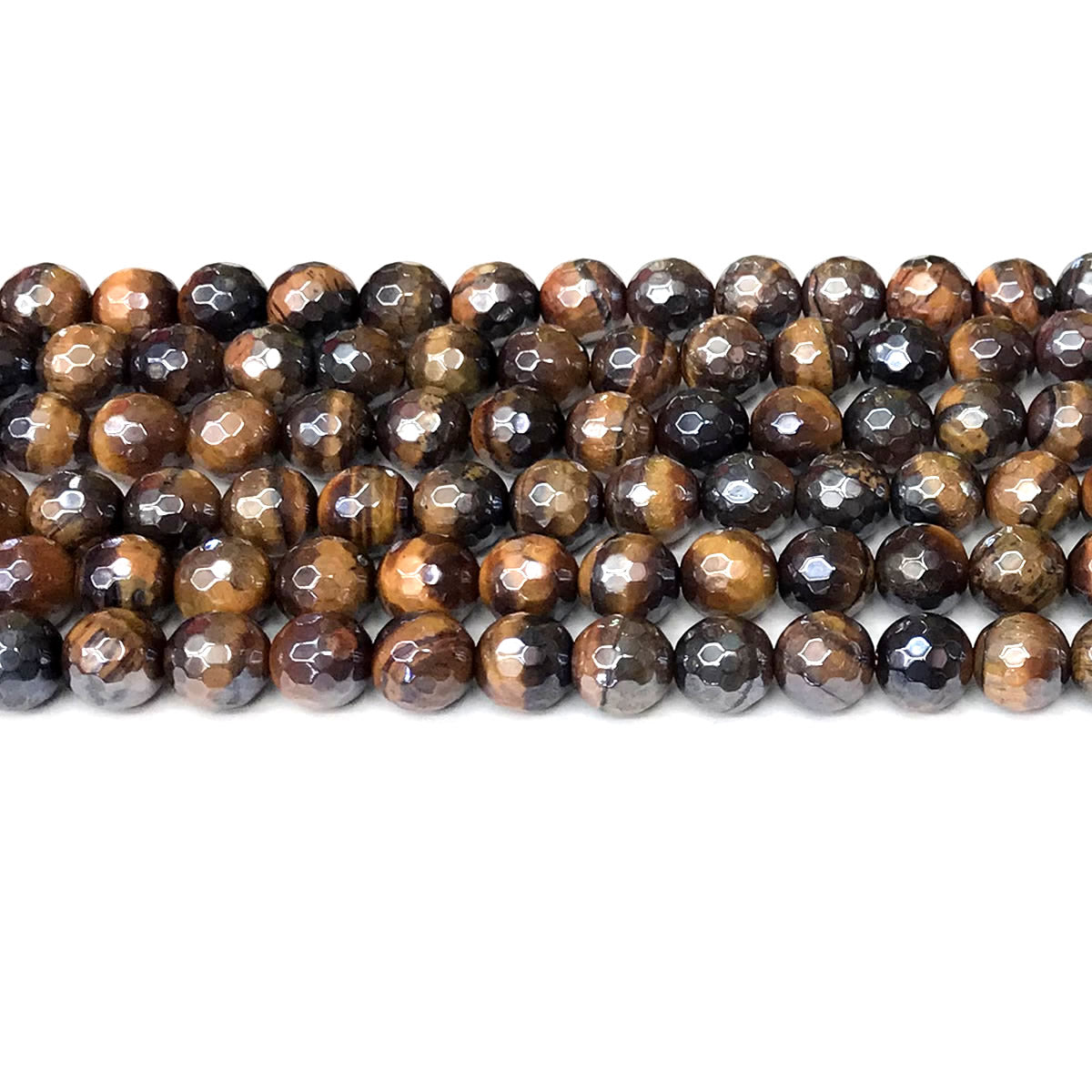 CTE256 Yellow Tiger Eye Beads Electroplated Faceted Round 8mm 15" Strand