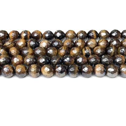 CTE257 Yellow Tiger Eye Beads Electroplated Faceted Round 10mm 15" Strand