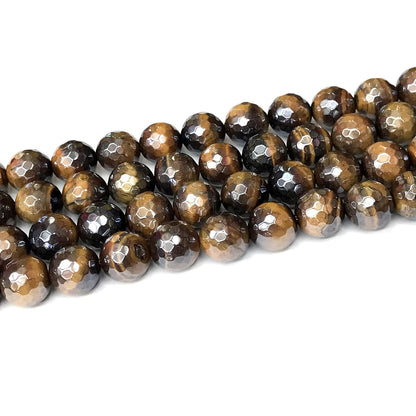 CTE258 Yellow Tiger Eye Beads Electroplated Faceted Round 12mm 15" Strand