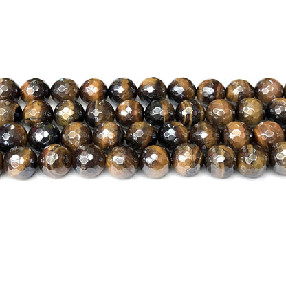 CTE258 Yellow Tiger Eye Beads Electroplated Faceted Round 12mm 15" Strand