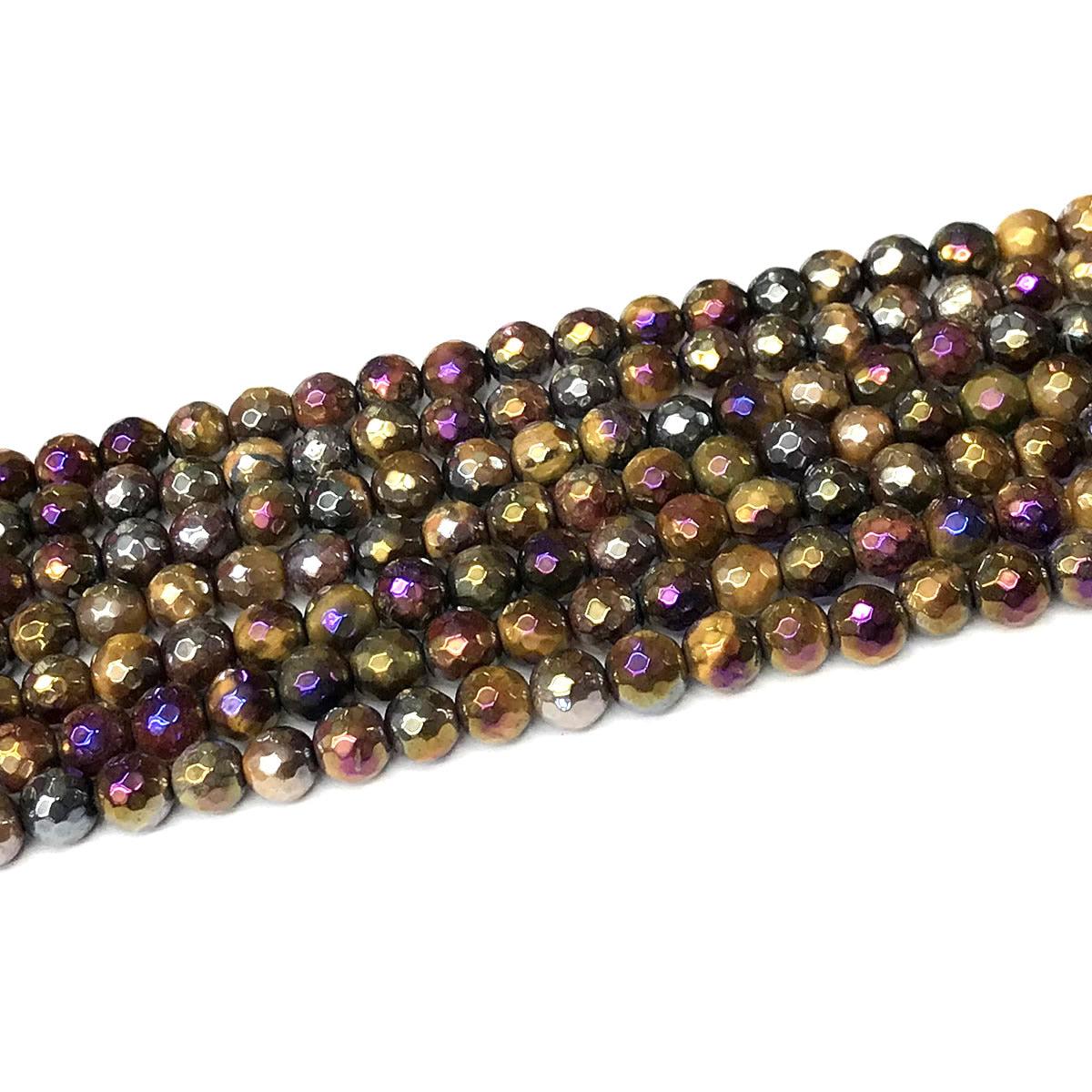 CTE260 Colorful Tiger Eye Beads AB-Color Electroplated Faceted Round 6mm 15" Strand