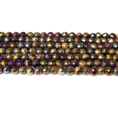 CTE260 Colorful Tiger Eye Beads AB-Color Electroplated Faceted Round 6mm 15" Strand