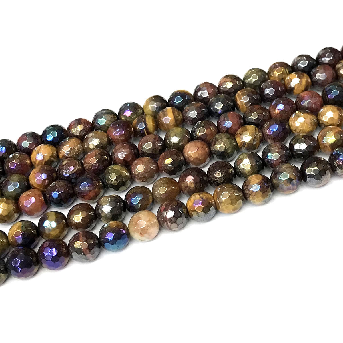 CTE261 Colorful Tiger Eye Beads AB-Color Electroplated Faceted Round 8mm 15" Strand