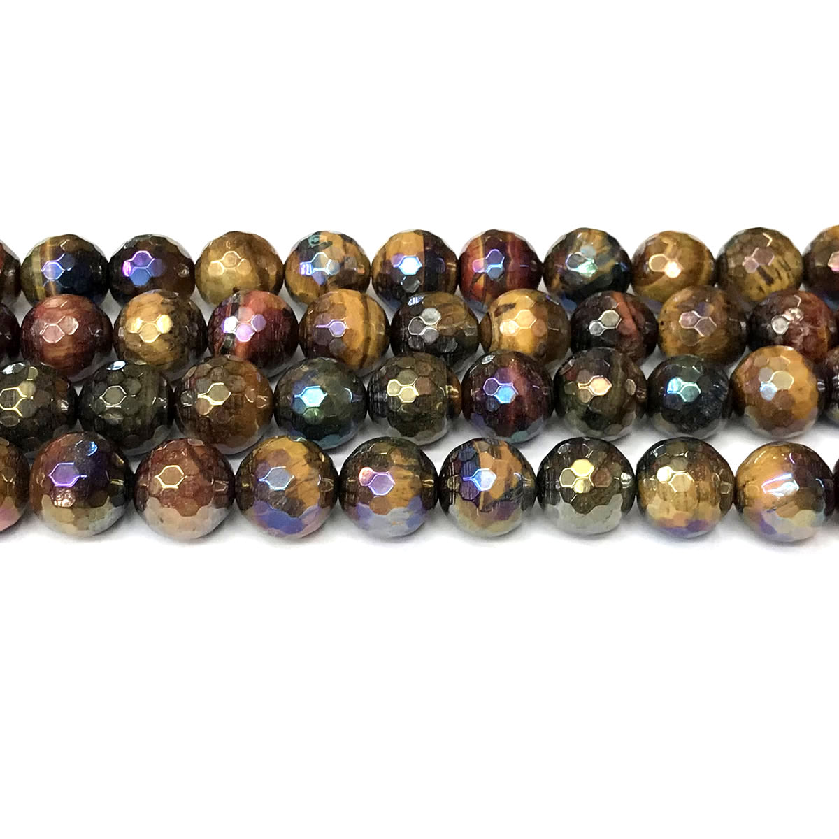 CTE263 Colorful Tiger Eye Beads AB-Color Electroplated Faceted Round 12mm 15" Strand