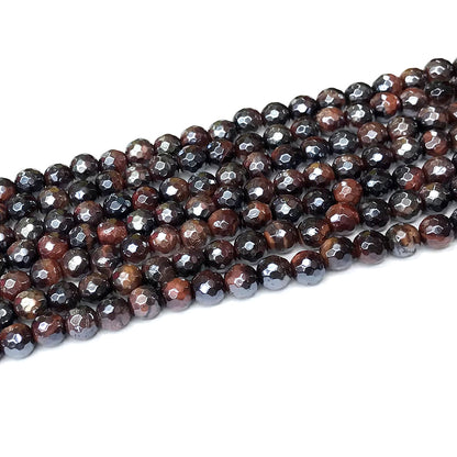 CTE265 Red Tiger Eye Beads Electroplated Faceted Round 6mm 15" Strand