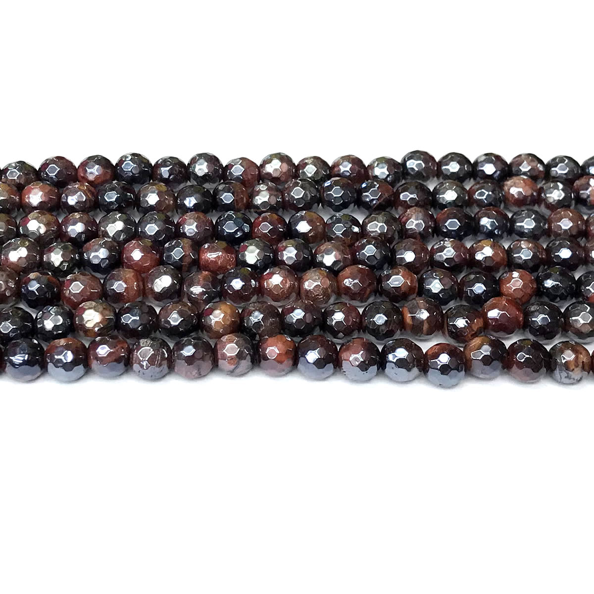 CTE265 Red Tiger Eye Beads Electroplated Faceted Round 6mm 15" Strand