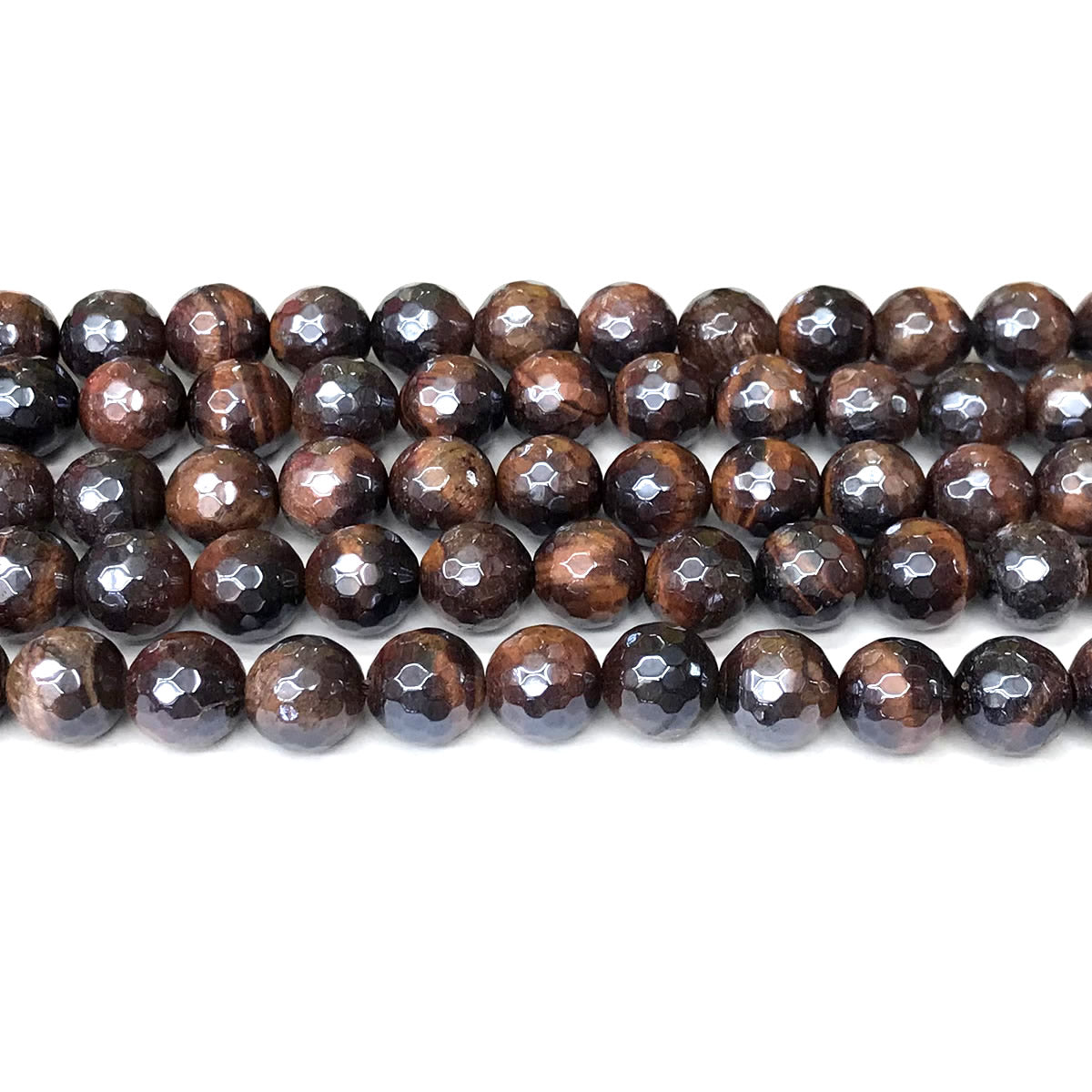 CTE267 Red Tiger Eye Beads Electroplated Faceted Round 10mm 15" Strand