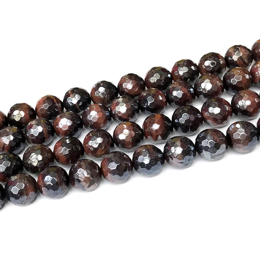 CTE268 Red Tiger Eye Beads Electroplated Faceted Round 12mm 15" Strand