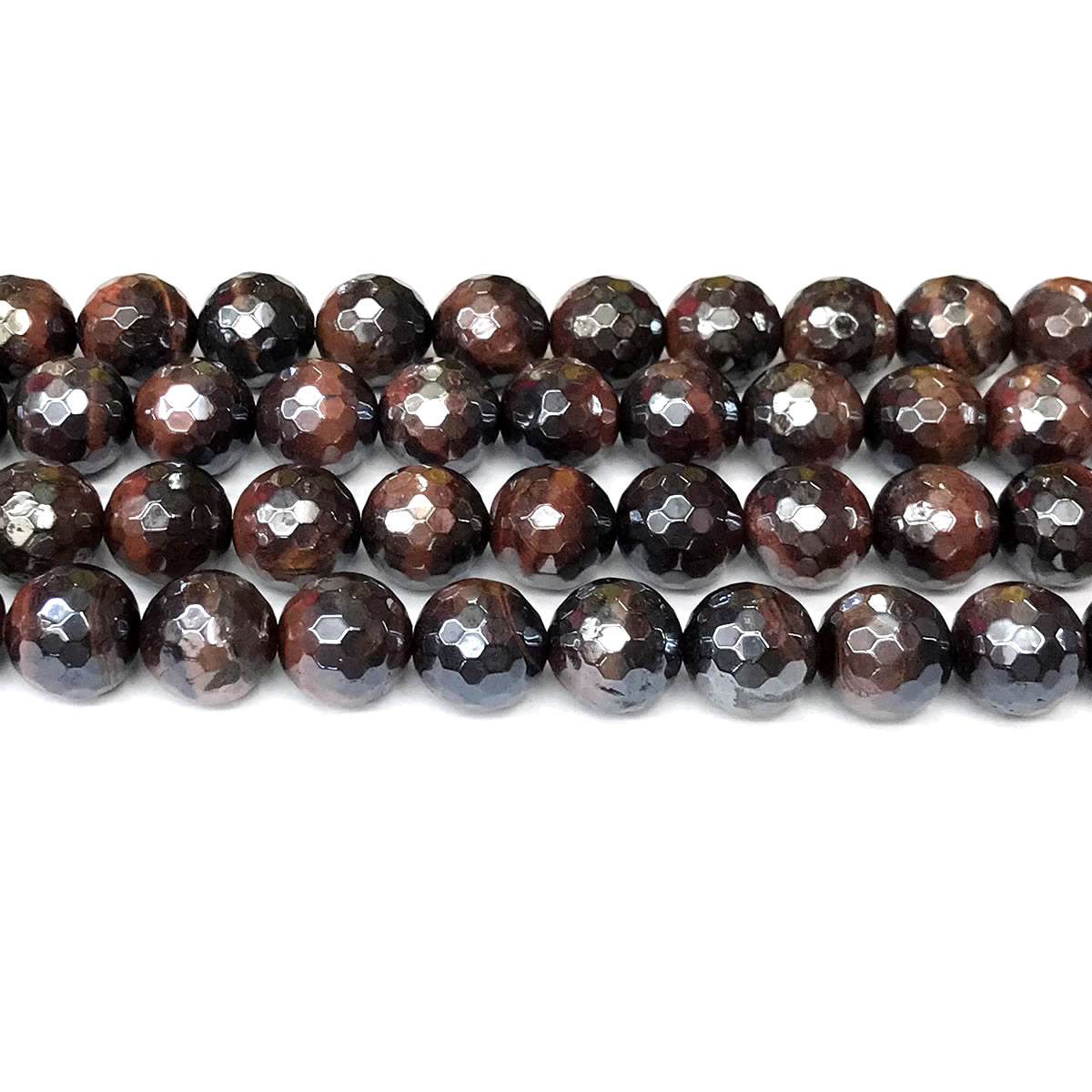 CTE268 Red Tiger Eye Beads Electroplated Faceted Round 12mm 15" Strand