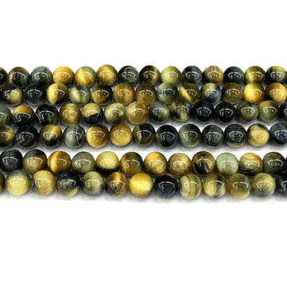 CTE282 Golden & Blue Tiger Eye Beads Smooth Round 8mm 15" Strand