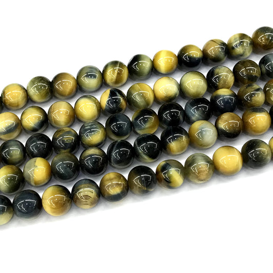 CTE283 Golden & Blue Tiger Eye Beads Smooth Round 10mm 15" Strand