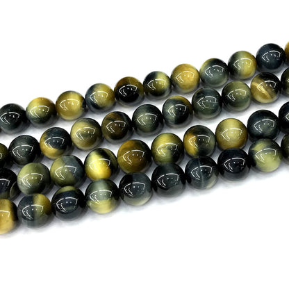 CTE284 Golden & Blue Tiger Eye Beads Smooth Round 12mm 15" Strand