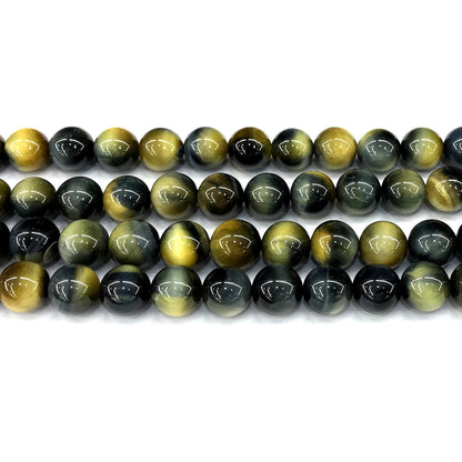 CTE284 Golden & Blue Tiger Eye Beads Smooth Round 12mm 15" Strand