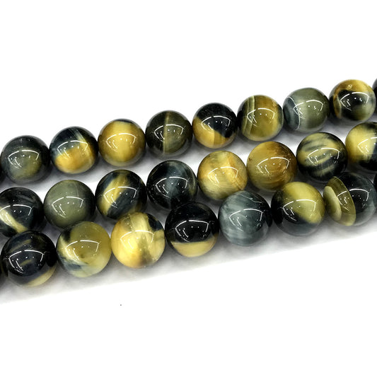 CTE285 Golden & Blue Tiger Eye Beads Smooth Round 14mm 15" Strand