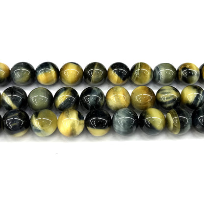 CTE285 Golden & Blue Tiger Eye Beads Smooth Round 14mm 15" Strand