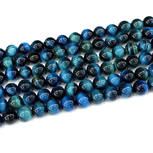 CTE312 Blue Tiger Eye Beads Smooth Round 8mm 15" Strand