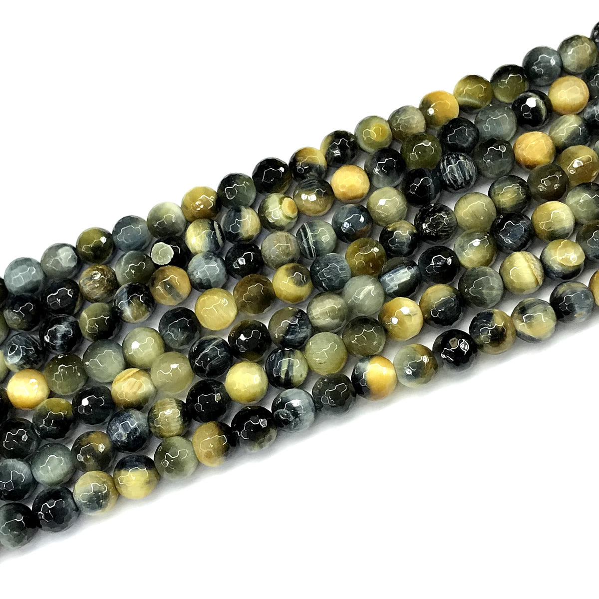 CTE355 Golden & Blue Tiger Eye Beads Faceted Round 6mm 15" Strand