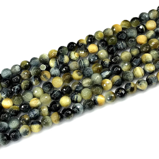 CTE355 Golden & Blue Tiger Eye Beads Faceted Round 6mm 15" Strand