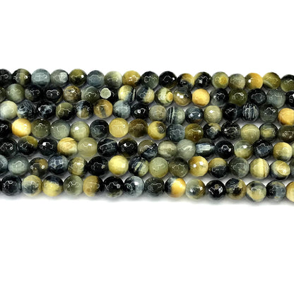 CTE355 Golden & Blue Tiger Eye Beads Faceted Round 6mm 15" Strand