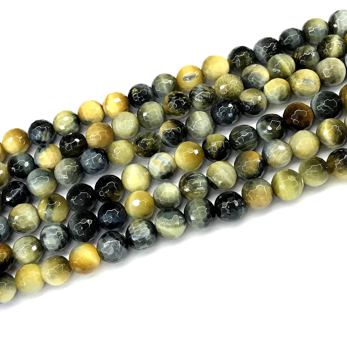 CTE356 Golden & Blue Tiger Eye Beads Faceted Round 8mm 15" Strand